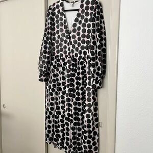 Worthington Black and Pink Polka Dot Long Sleeve Dress